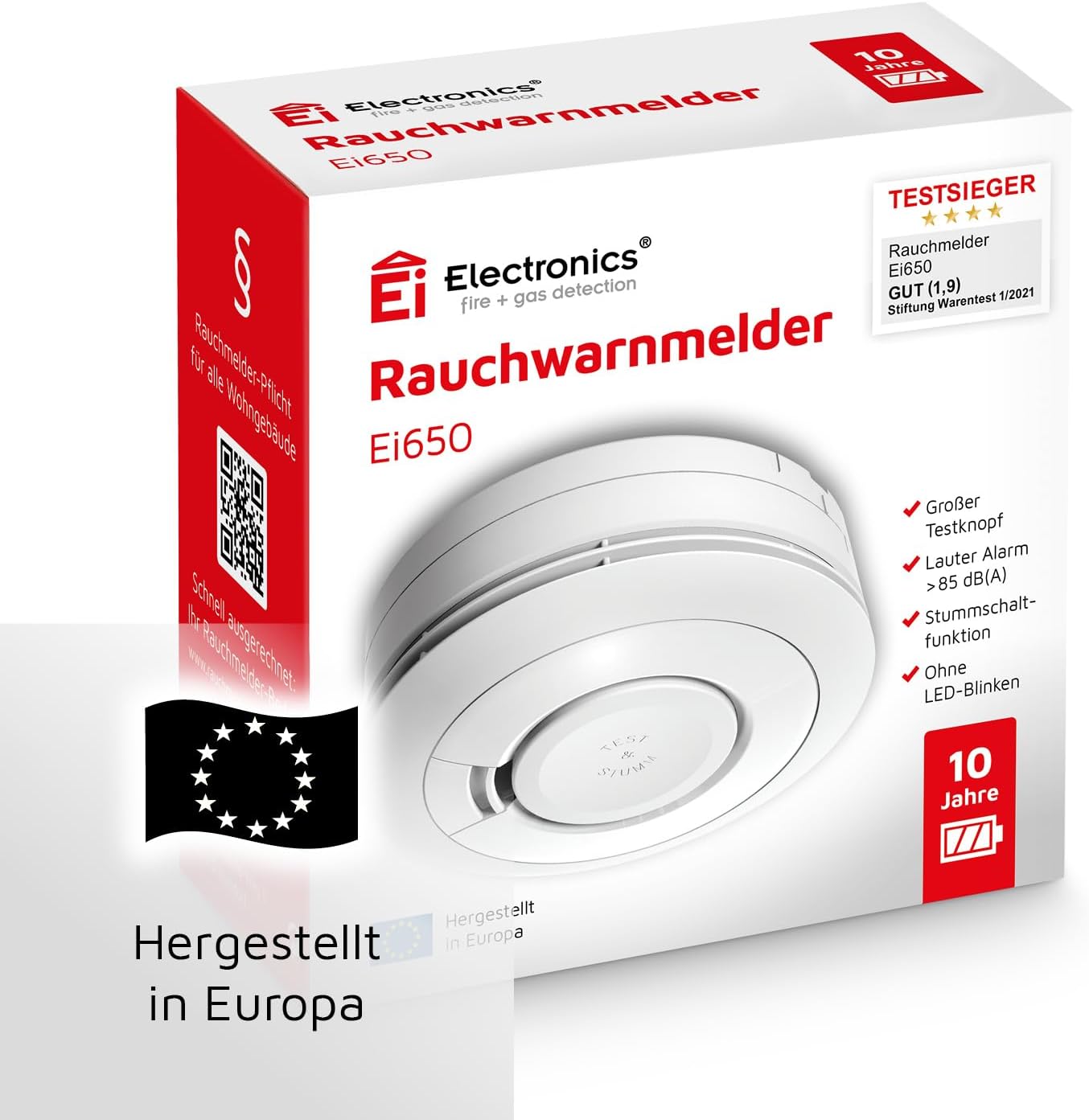 Ei Electronics Ei650 Rauchwarnmelder, Rauchmelder Mit Batterie Für 10 Jahre