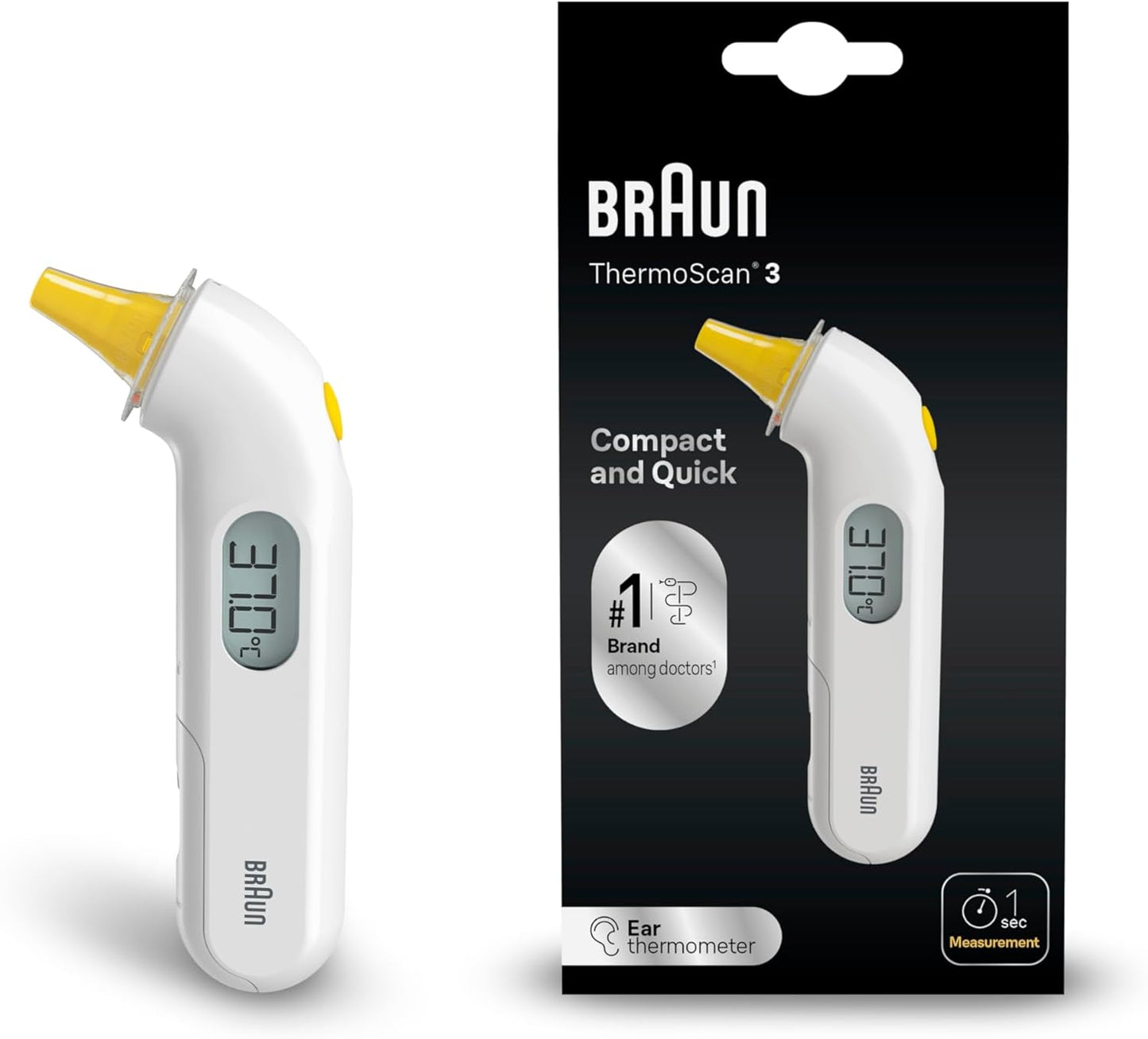 Braun Thermoscan 3 Ohrthermometer | Schnelle 1-Sekunden-Messung IRT3030WE