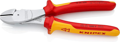 KNIPEX Kraft-Seitenschneider, verchromt, 200 mm, VDE, Chrom-Vanadium Stahl, für Pianodraht, Präzisionsschneiden, geringer Kraftaufwand, 74 06 200