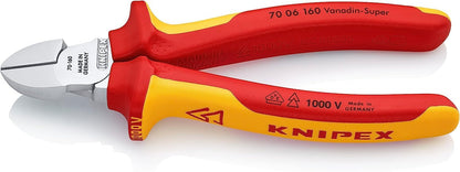 KNIPEX Seitenschneider verchromt isoliert mit Mehrkomponenten-Hüllen, VDE-geprüft 160 mm, 70 06 160