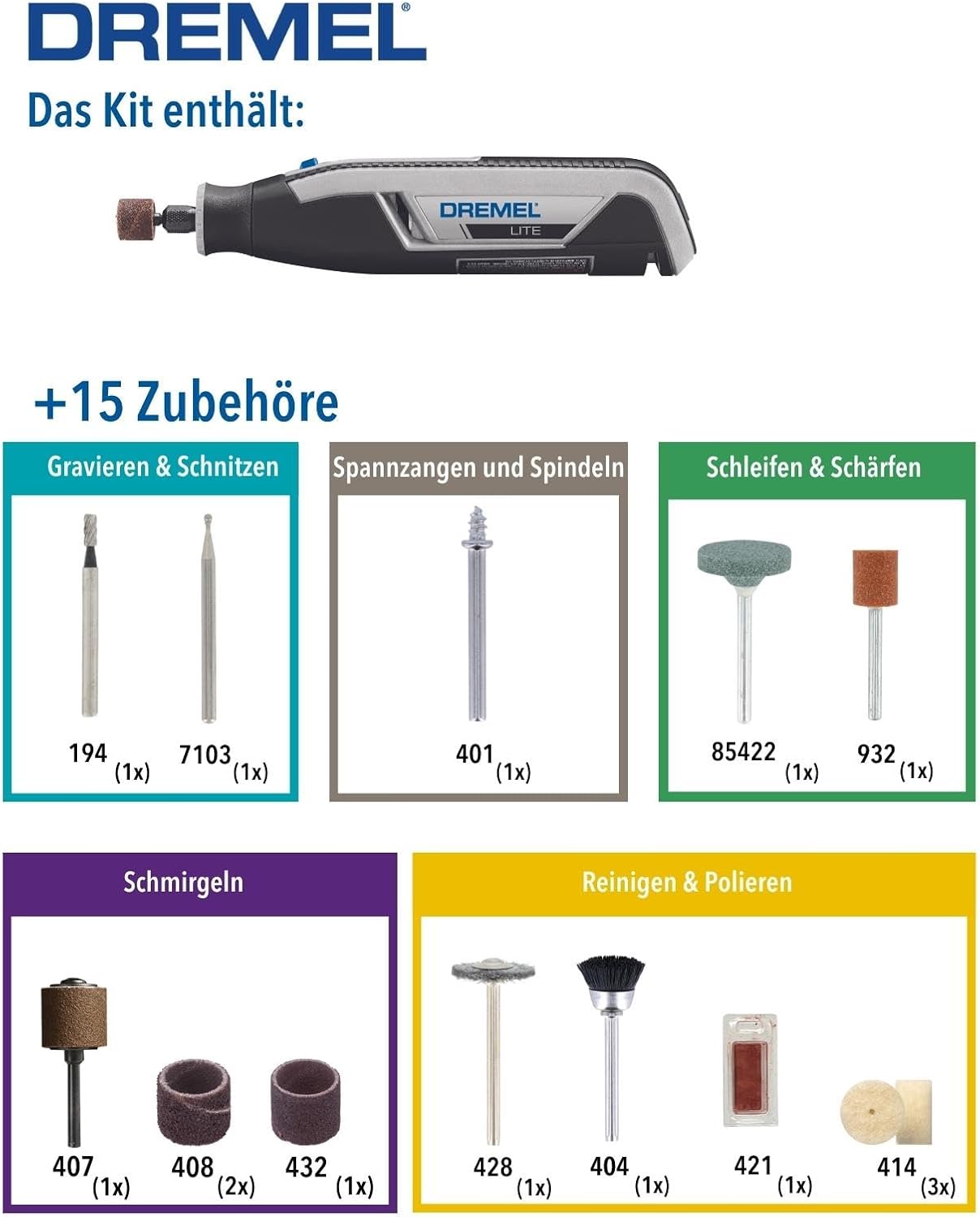 Dremel Lite 7760 Akku Multifunktionswerkzeug 3.6V, Set Mit 15 Zubehörteilen