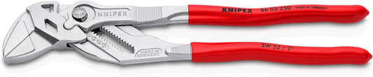 KNIPEX Zangenschlüssel, verchromt, 250 mm, greift stufenlos bis 52 mm, Feinverstellung per Knopfdruck, Schraubenschlüssel, Armaturenzange, 86 03 250