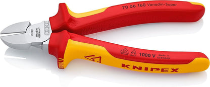 KNIPEX Seitenschneider verchromt isoliert mit Mehrkomponenten-Hüllen, VDE-geprüft 160 mm, 70 06 160