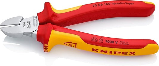 KNIPEX Seitenschneider verchromt isoliert mit Mehrkomponenten-Hüllen, VDE-geprüft 160 mm, 70 06 160
