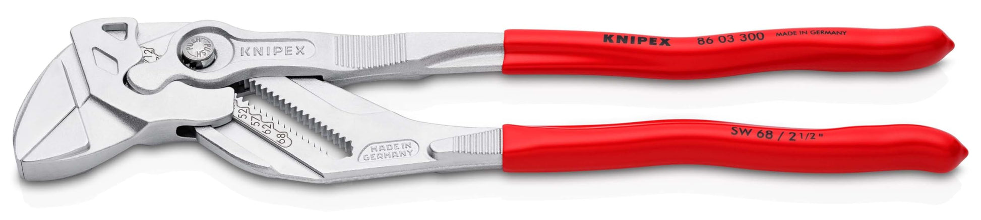 KNIPEX Zangenschlüssel, verchromt, 250 mm, greift stufenlos bis 52 mm, Feinverstellung per Knopfdruck, Schraubenschlüssel, Armaturenzange, 86 03 250