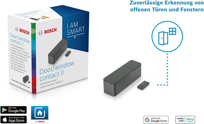 Bosch Smart Home Tür-/Fensterkontakt II, Smarter Sensor zum energieeffizienten Heizen, kompatibel mit Amazon Alexa und Google Assistant, anthrazit