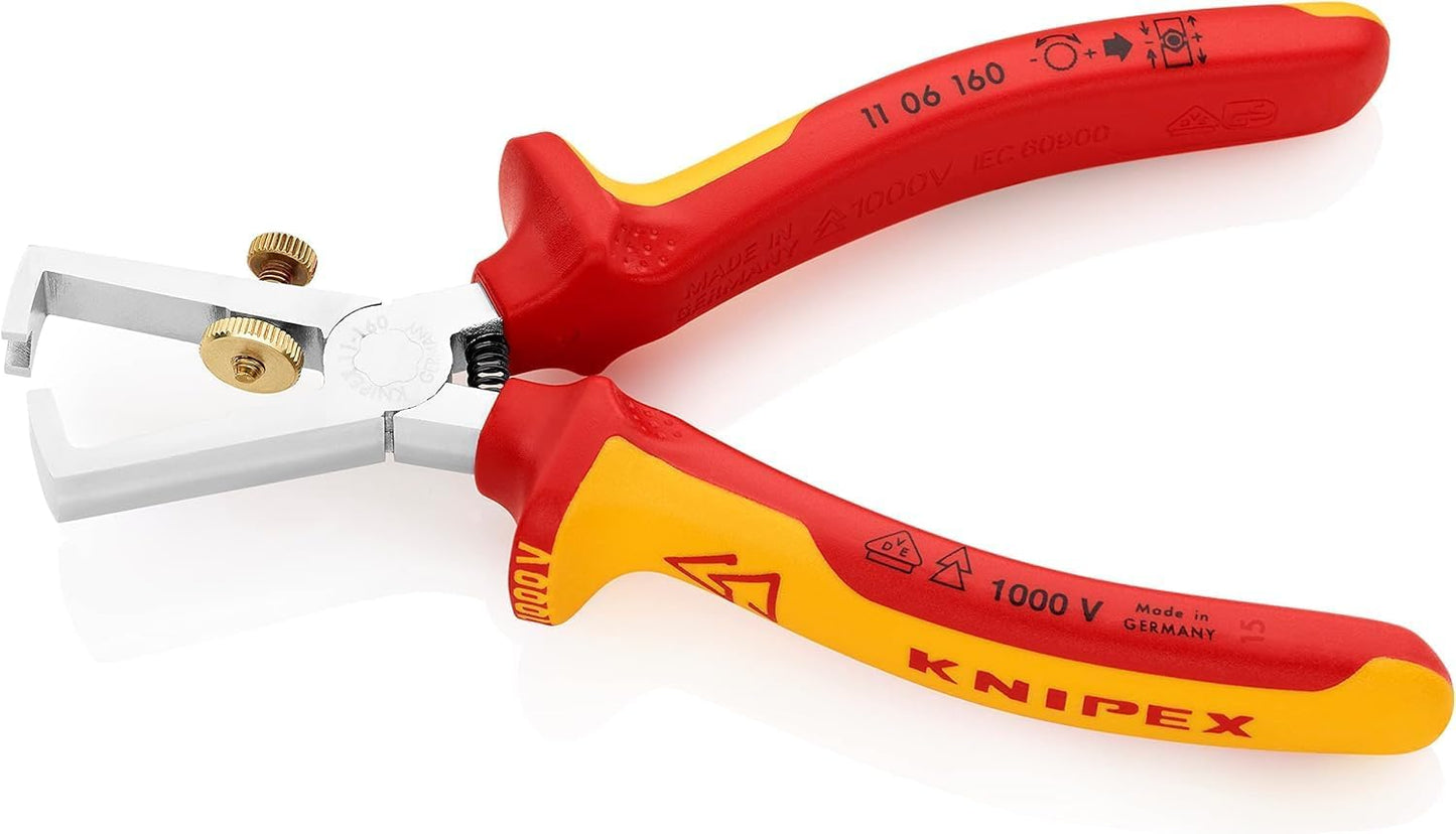 KNIPEX Abisolierzange mit Öffnungsfeder, universal auf SB-Karte verchromt isoliert mit Mehrkomponenten-Hüllen, VDE-geprüft 160 mm, 11 06 160 SB