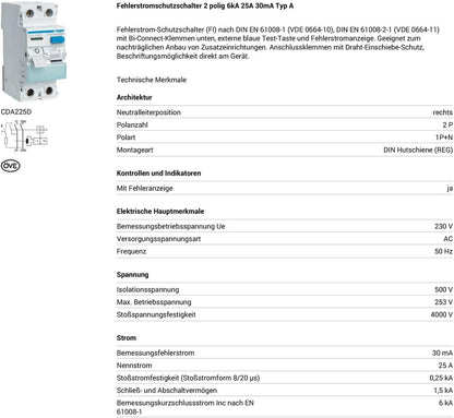 Hager FI-Schutzschalter CDA225D