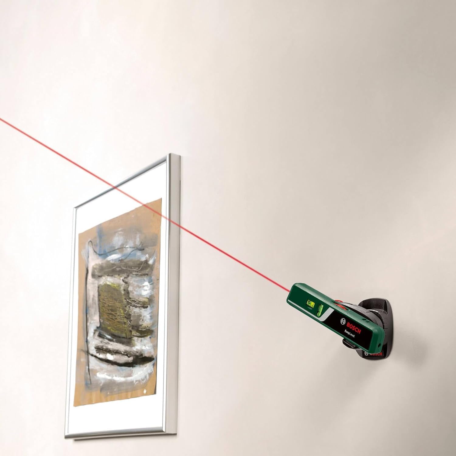 Bosch Laser-Wasserwaage EasyLevel mit Wandhalterung (Laserlinie zur flexiblen Ausrichtung an Wänden und Laserpunkt zur einfachen Höhenübertragung, im Karton)