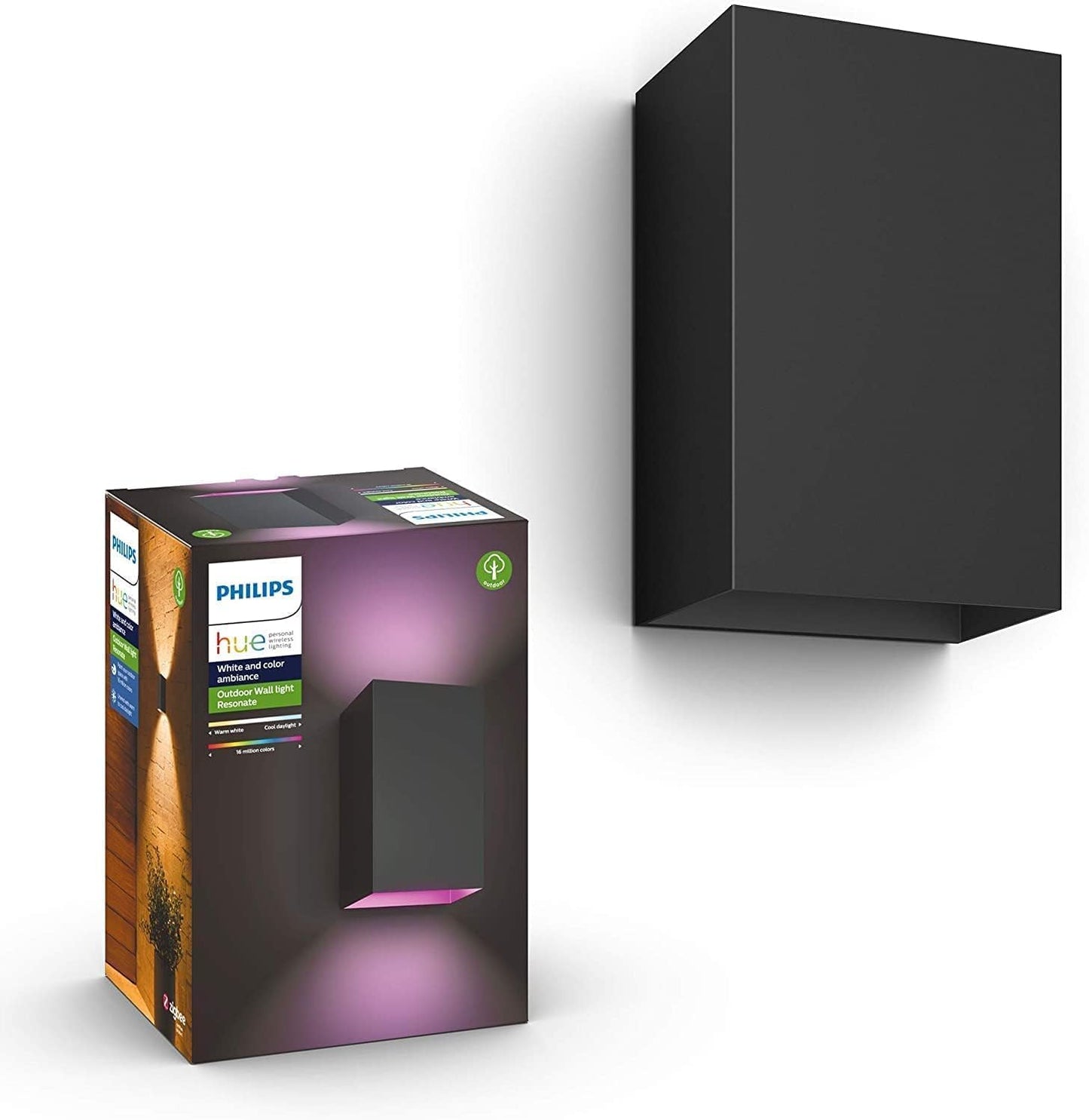 Philips Hue White & Color Ambiance Resonate Outdoor Wandleuchte (1.180 lm), dimmbare Außenleuchte für das Hue Lichtsystem mit 16 Mio. Farben, smarte Lichtsteuerung über Sprache oder App, schwarz