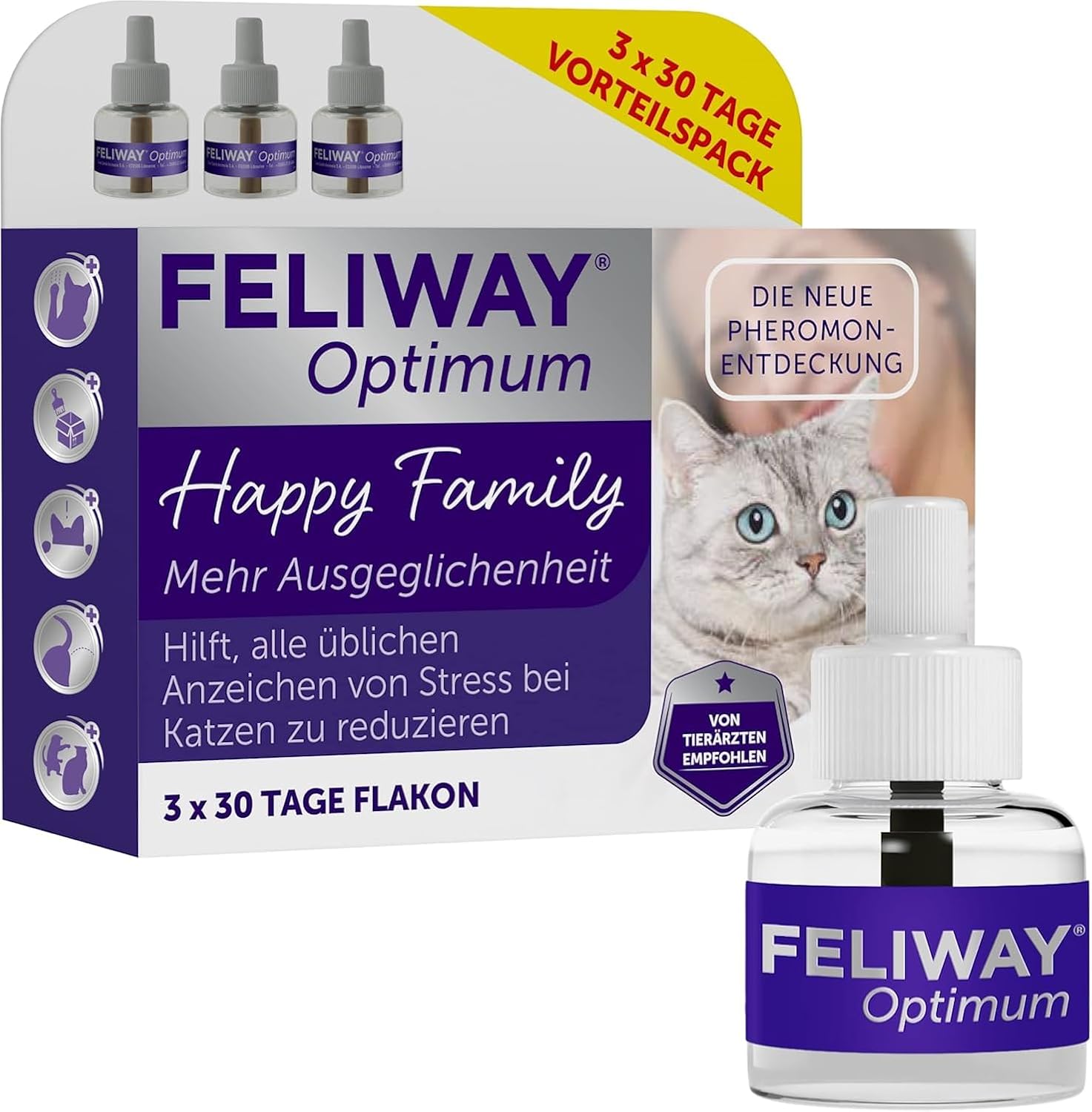 FELIWAY Optimum 3x30 Tage Vorteilspack Für Pheromon Verdampfer, 3x 48ml