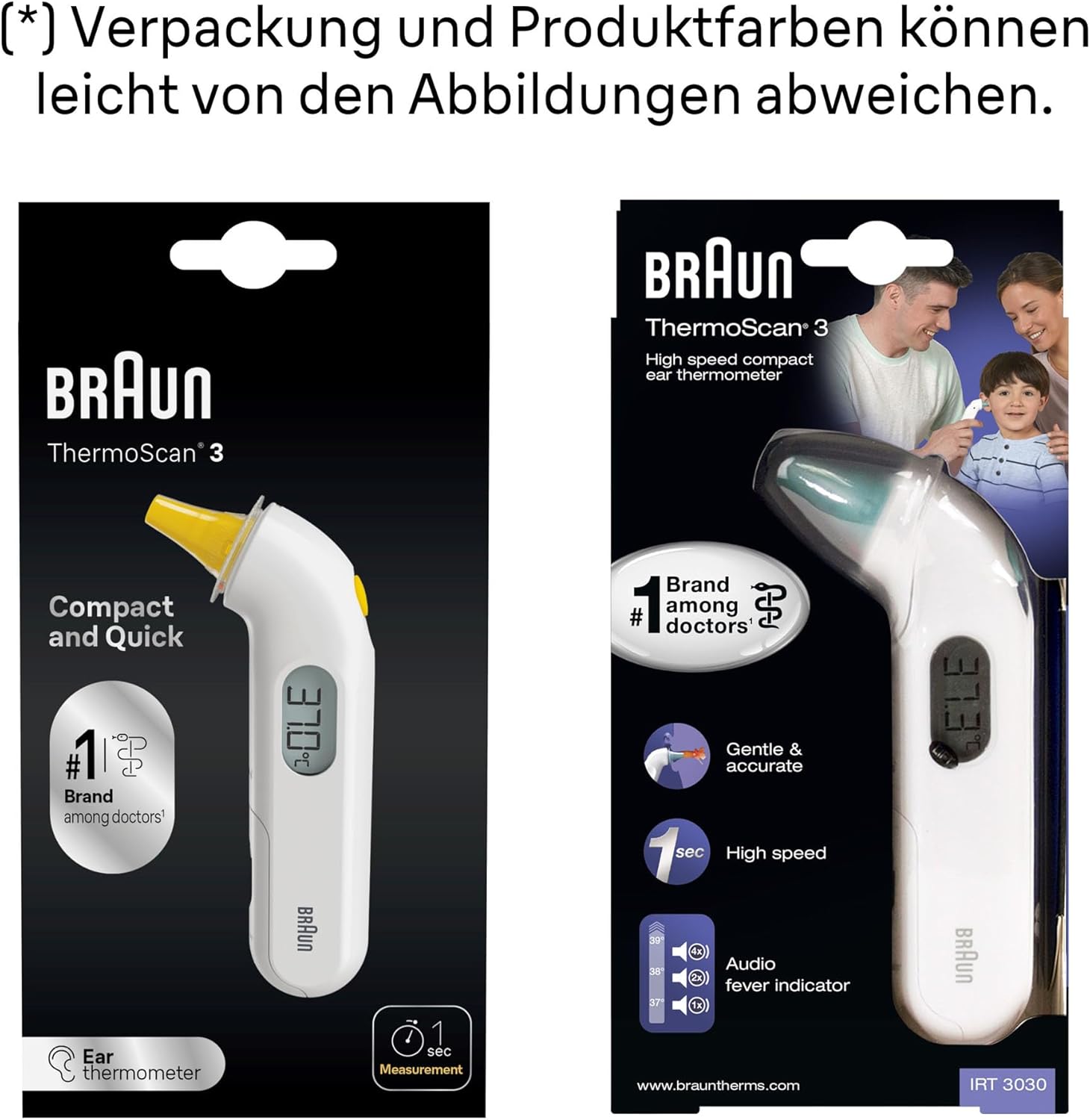 Braun Thermoscan 3 Ohrthermometer | Schnelle 1-Sekunden-Messung IRT3030WE