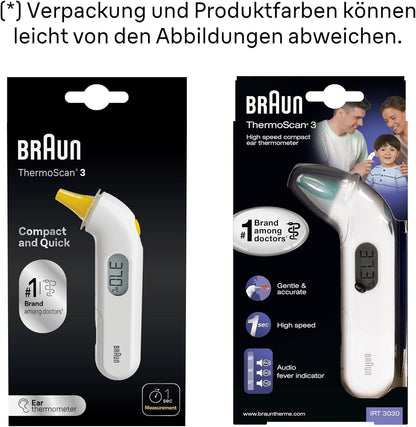 Braun Thermoscan 3 Ohrthermometer | Schnelle 1-Sekunden-Messung IRT3030WE