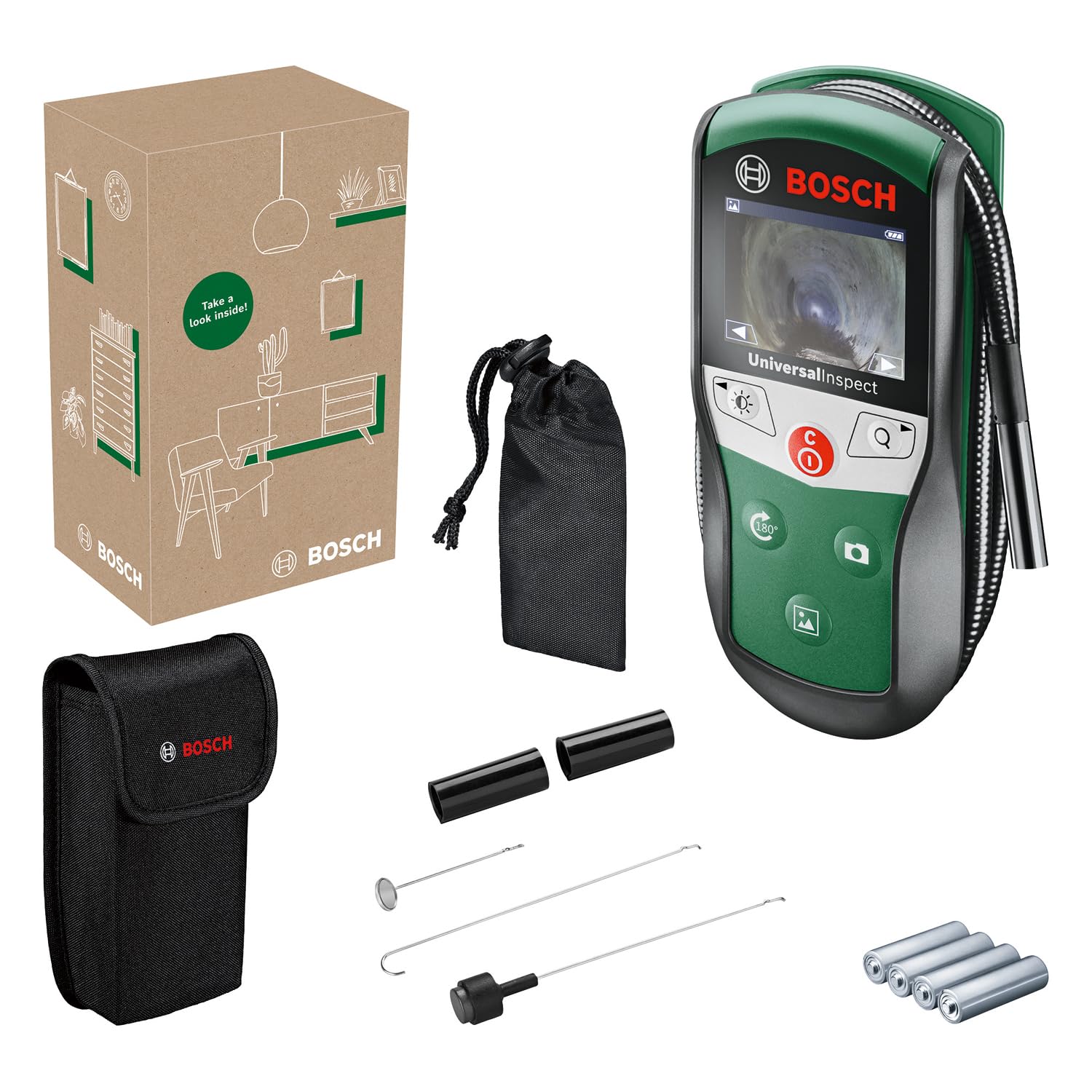 Bosch Inspektionskamera UniversalInspect (Ø8mm Endoskopkamera für hochwertige und farbige Bildaufnahmen mit flexiblem 0,95m Kabel und integriertem Speicher)