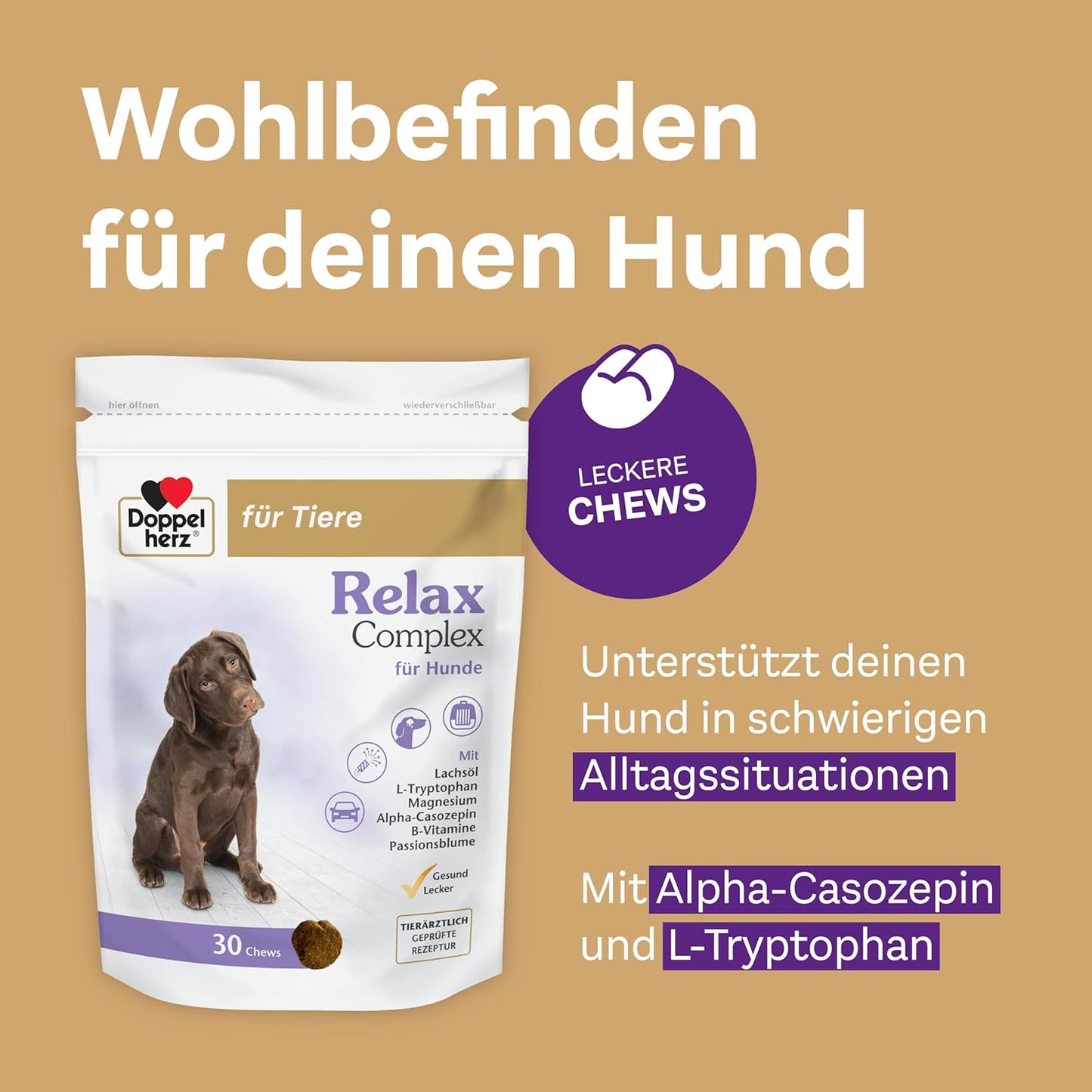 Doppelherz Relax Complex Für Hunde - Mit Alpha-Casozepin - 30 Chews