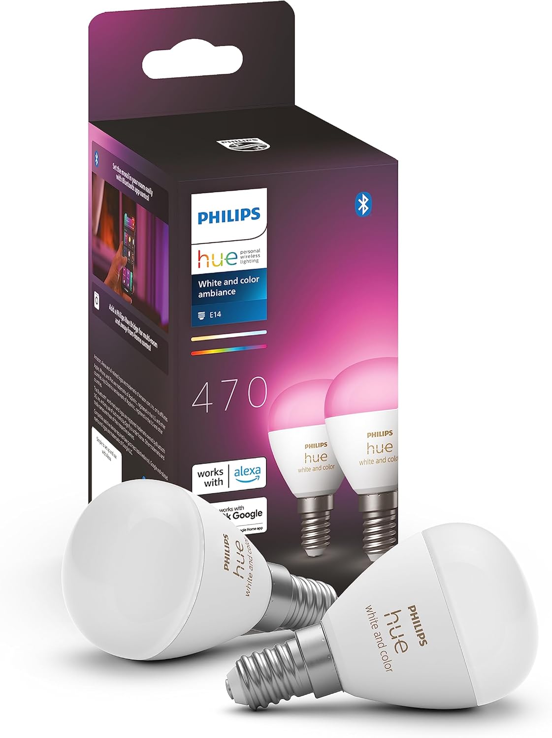 Philips Hue White Ambiance & Color E14 Luster LED Lampe, Dimmbar, Doppelpack