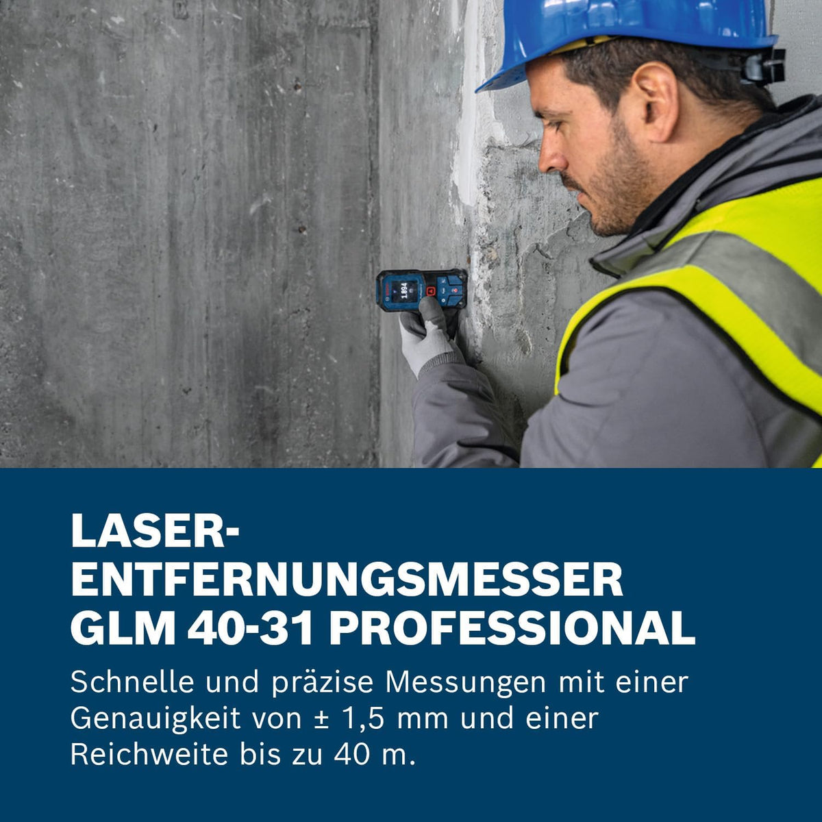 Bosch Professional Laser-Entfernungsmesser GLM 40-31 (IP 65, stoßdämpfendes Gehäuse, 7 Messmodi, automatische Berechnungen für Länge/Fläche/Volumen, helles Farbdisplay, mit Li-Ionen-Akku kompatibel)