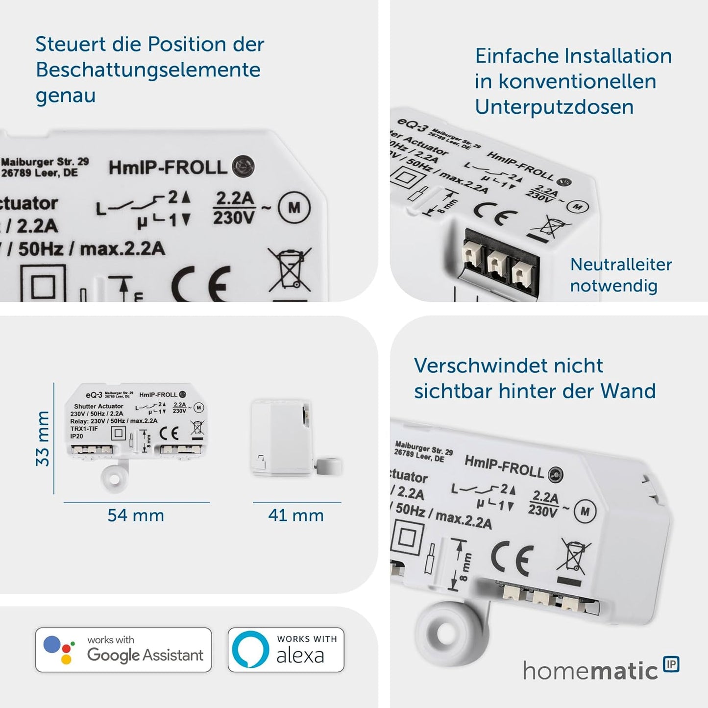 Homematic IP Smart Home Rollladenaktor – Unterputz, Digitale Steuerung, 151347A0