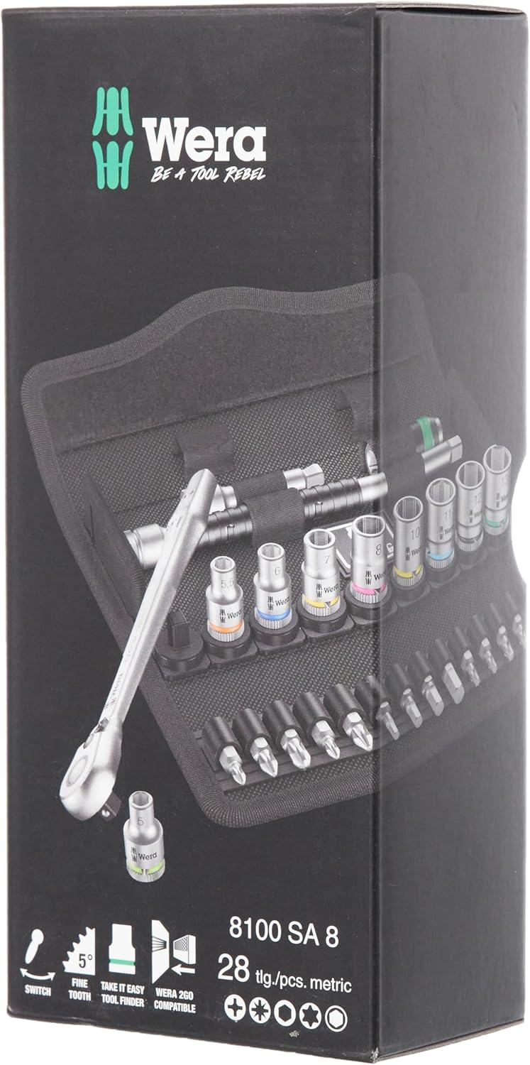 Wera 05004018001 8100 SA 8 Zyklop Metal-Knarrensatz, Umschalthebel, 28-Teilig