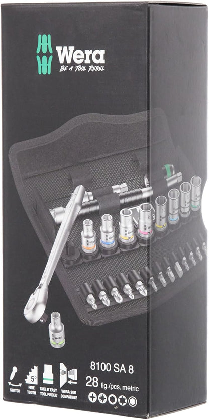 Wera 05004018001 8100 SA 8 Zyklop Metal-Knarrensatz, Umschalthebel, 28-Teilig