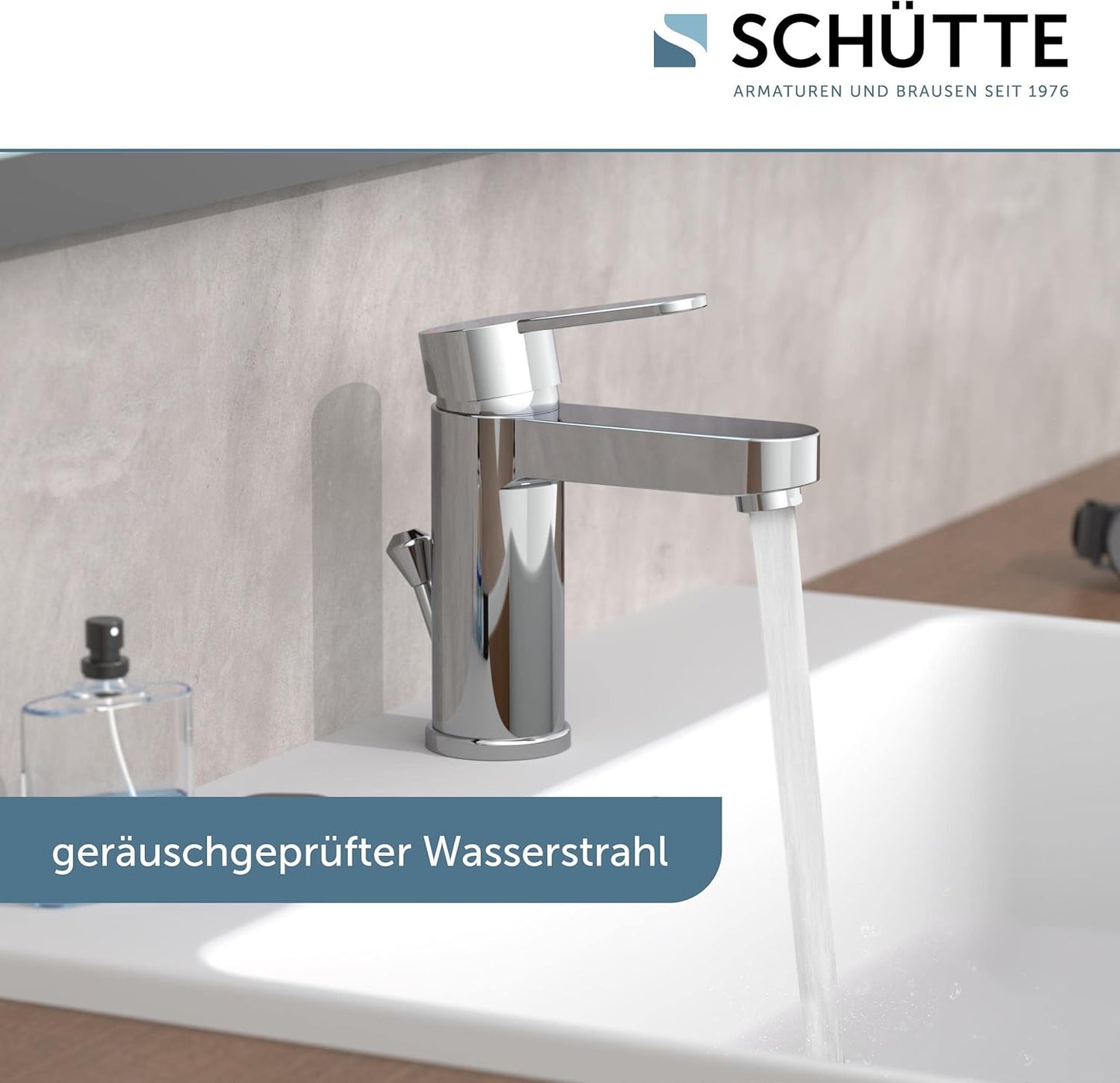 Schütte ELEPHANT Waschtischarmatur, Elegante Mischbatterie Inkl. Ablaufventil Fürs Badezimmer, Wasserhahn Bad Mit Exzenter-Gestänge, Badarmatur Waschbecken Chrom, 34210