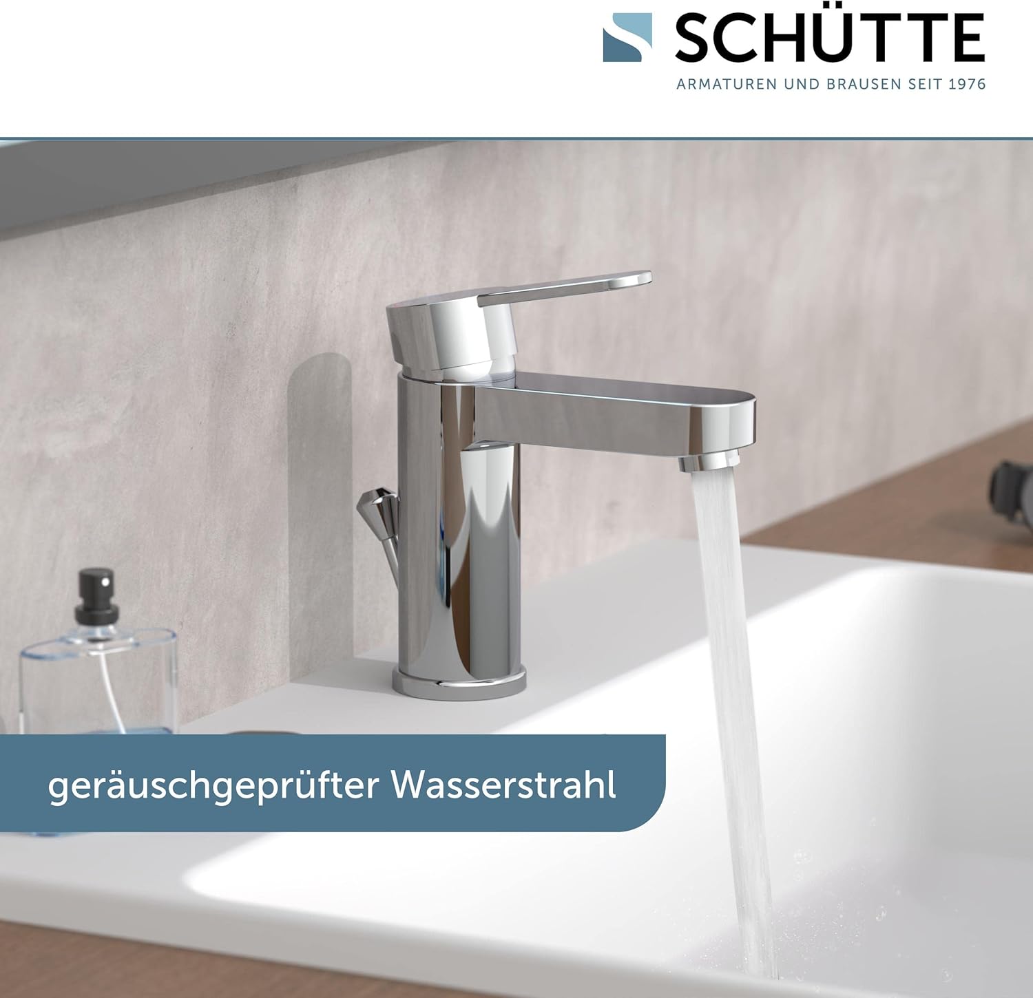 Schütte ELEPHANT Waschtischarmatur, Elegante Mischbatterie Inkl. Ablaufventil Fürs Badezimmer, Wasserhahn Bad Mit Exzenter-Gestänge, Badarmatur Waschbecken Chrom, 34210