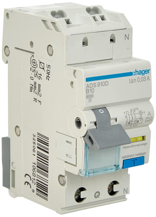 Hager ADS910D FI-LS 1P+N 6kA B-10A 30mA Typ A QC