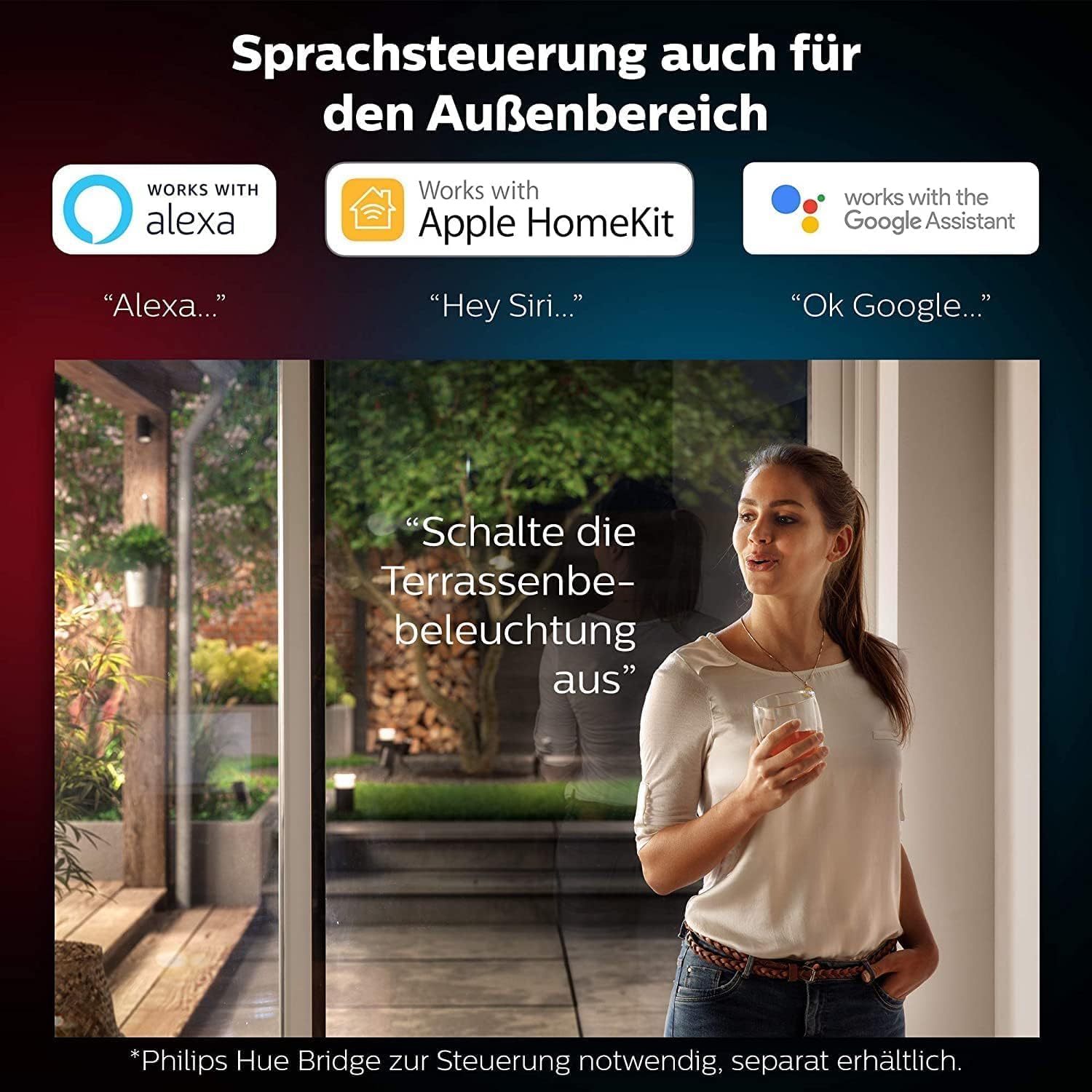 Philips Hue White & Color Ambiance Resonate Outdoor Wandleuchte (1.180 lm), dimmbare Außenleuchte für das Hue Lichtsystem mit 16 Mio. Farben, smarte Lichtsteuerung über Sprache oder App, schwarz