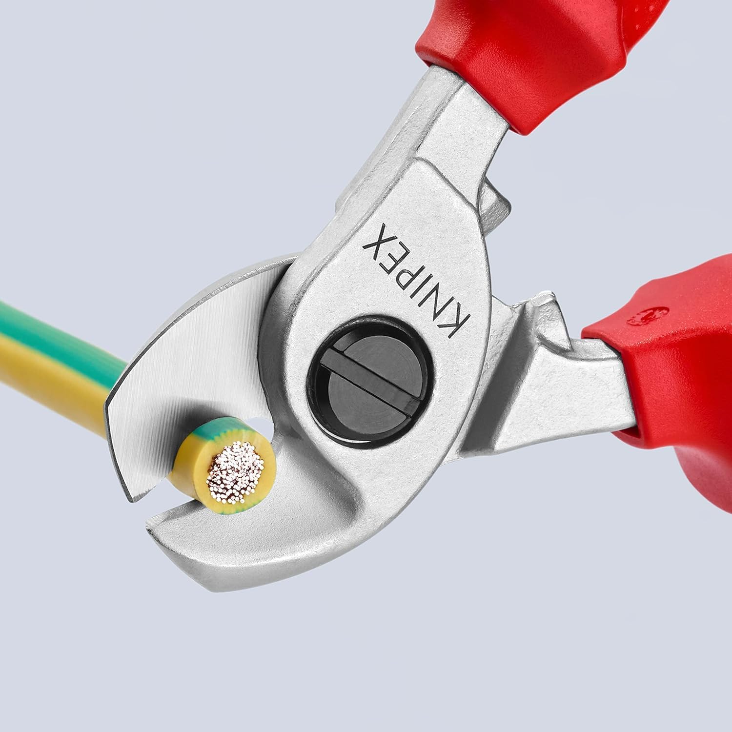 KNIPEX Kabelschere, 165 mm, VDE, für Cu- und AI-Kabel bis 15 mm (50 mm²), Einhandbedienung,Kabelschneider, 95 16 165