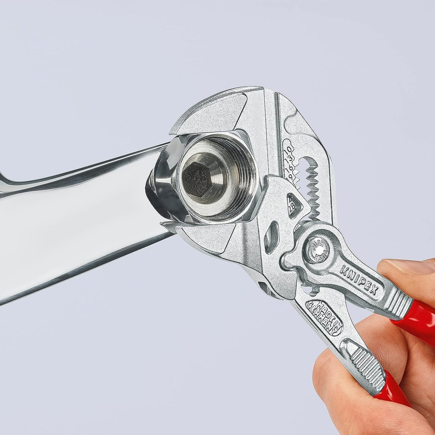 KNIPEX Zangenschlüssel Zange und Schraubenschlüssel in einem Werkzeug auf SB-Karte verchromt mit Kunststoff überzogen 180 mm, 86 03 180 SB