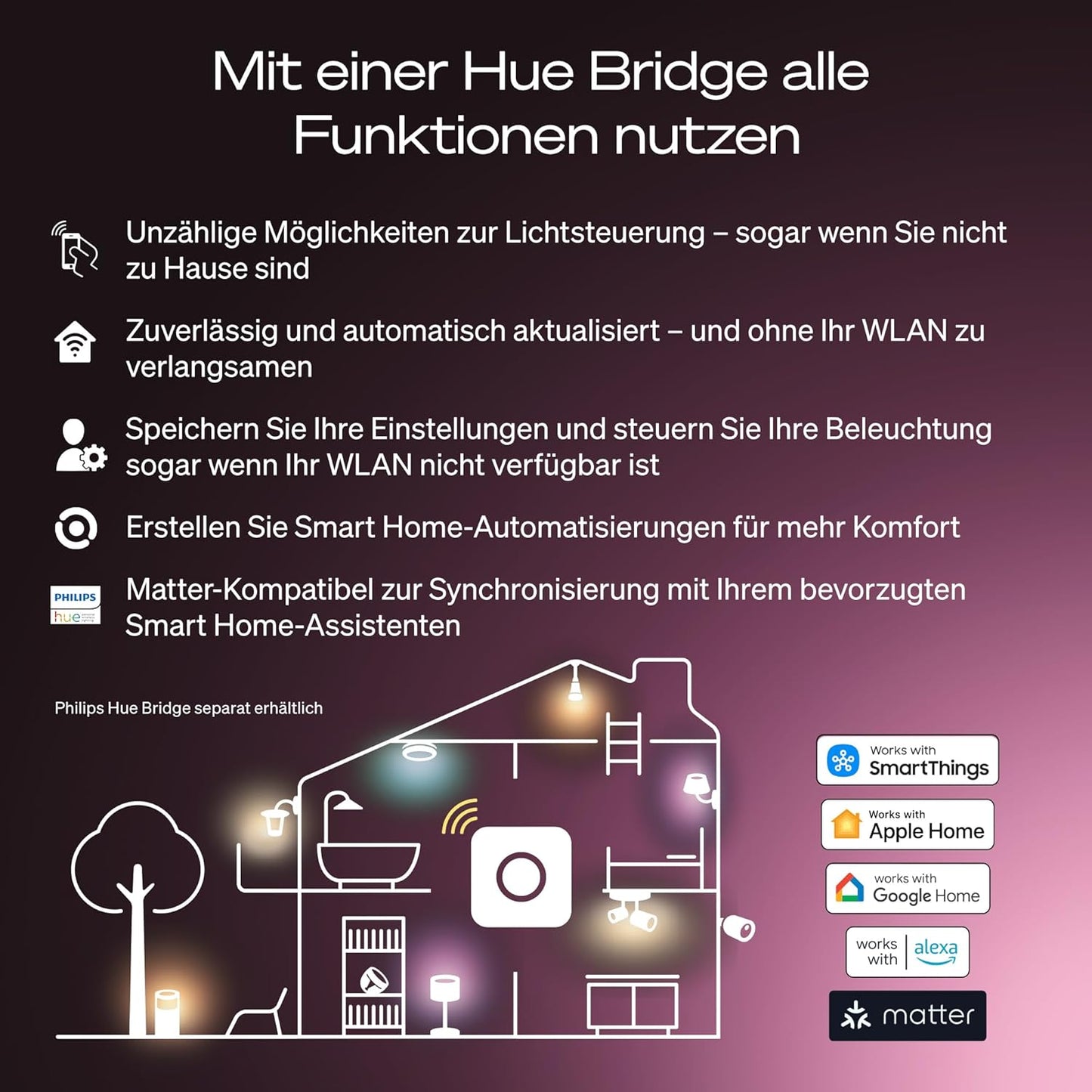 Philips Hue Smart LED A67 Lampe, Weiß und Color Ambiance, E27 Fassung, 11,8W, Vollspektrumlicht 1000K-20000K, 1600 Lumen, dimmbar, kompatibel mit Alexa, Google Assistant und Apple Home, 1er Pack