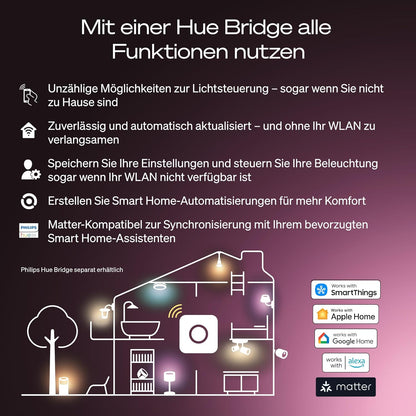 Philips Hue Smart LED A67 Lampe, Weiß und Color Ambiance, E27 Fassung, 11,8W, Vollspektrumlicht 1000K-20000K, 1600 Lumen, dimmbar, kompatibel mit Alexa, Google Assistant und Apple Home, 1er Pack