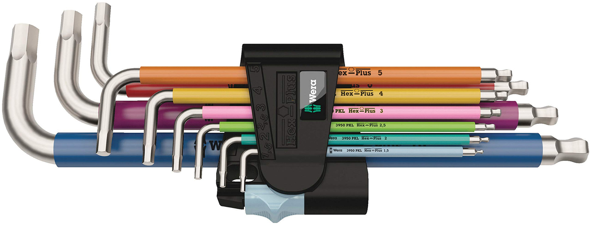 Wera 05022210001 950/9 Hex-Plus Multicolour HF 1 Multicolour Winkelschlüsselsatz, metrisch, BlackLaser, mit Haltefunktion, 9-teilig