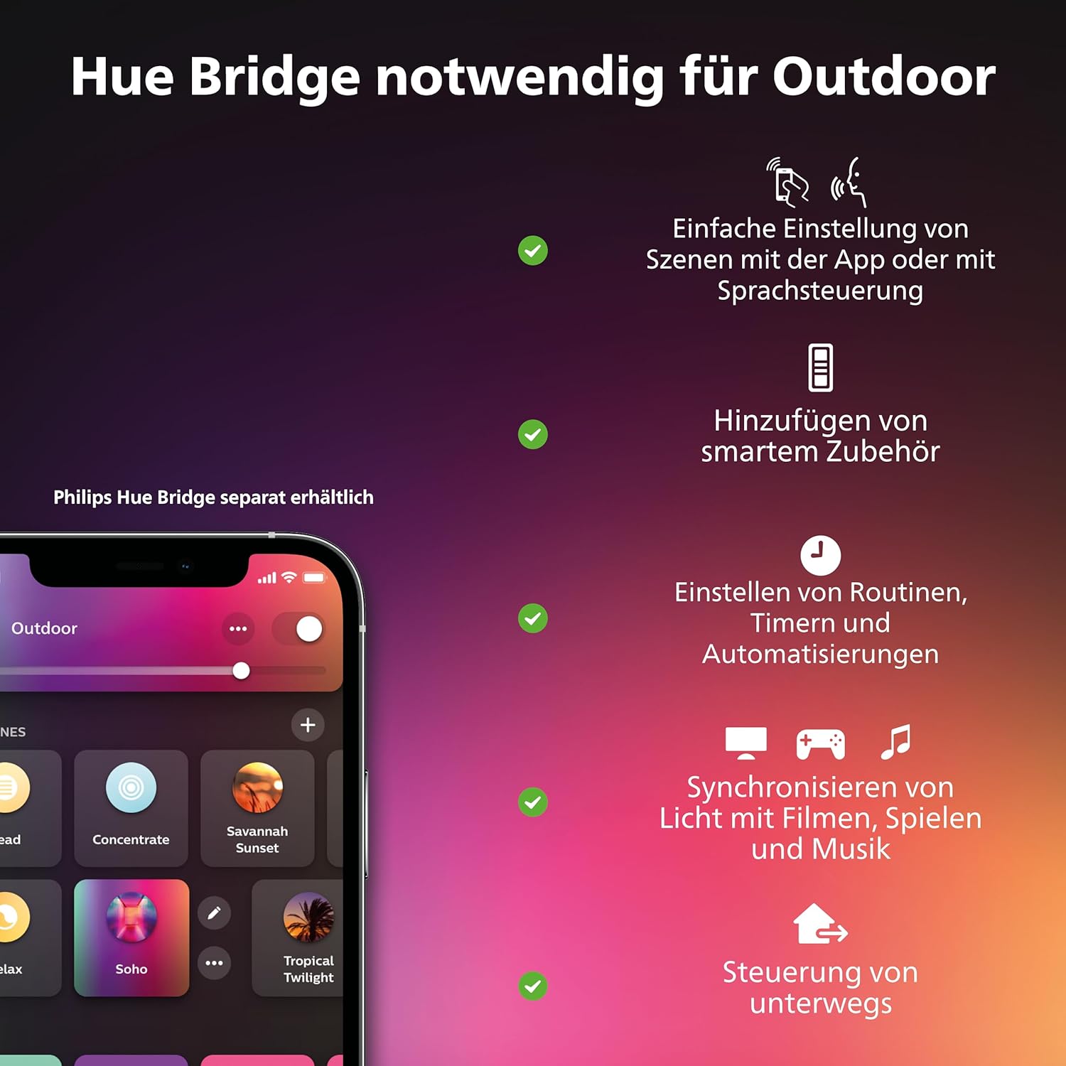 Philips Hue White & Color Ambiance Resonate Outdoor Wandleuchte (1.180 lm), dimmbare Außenleuchte für das Hue Lichtsystem mit 16 Mio. Farben, smarte Lichtsteuerung über Sprache oder App, schwarz