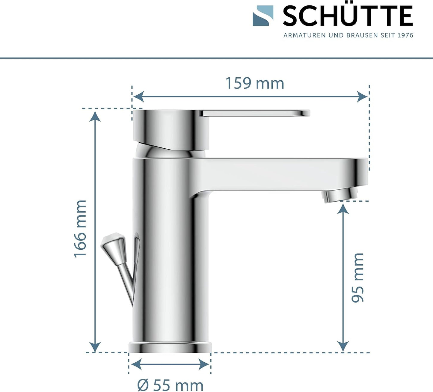 Schütte ELEPHANT Waschtischarmatur, Elegante Mischbatterie Inkl. Ablaufventil Fürs Badezimmer, Wasserhahn Bad Mit Exzenter-Gestänge, Badarmatur Waschbecken Chrom, 34210