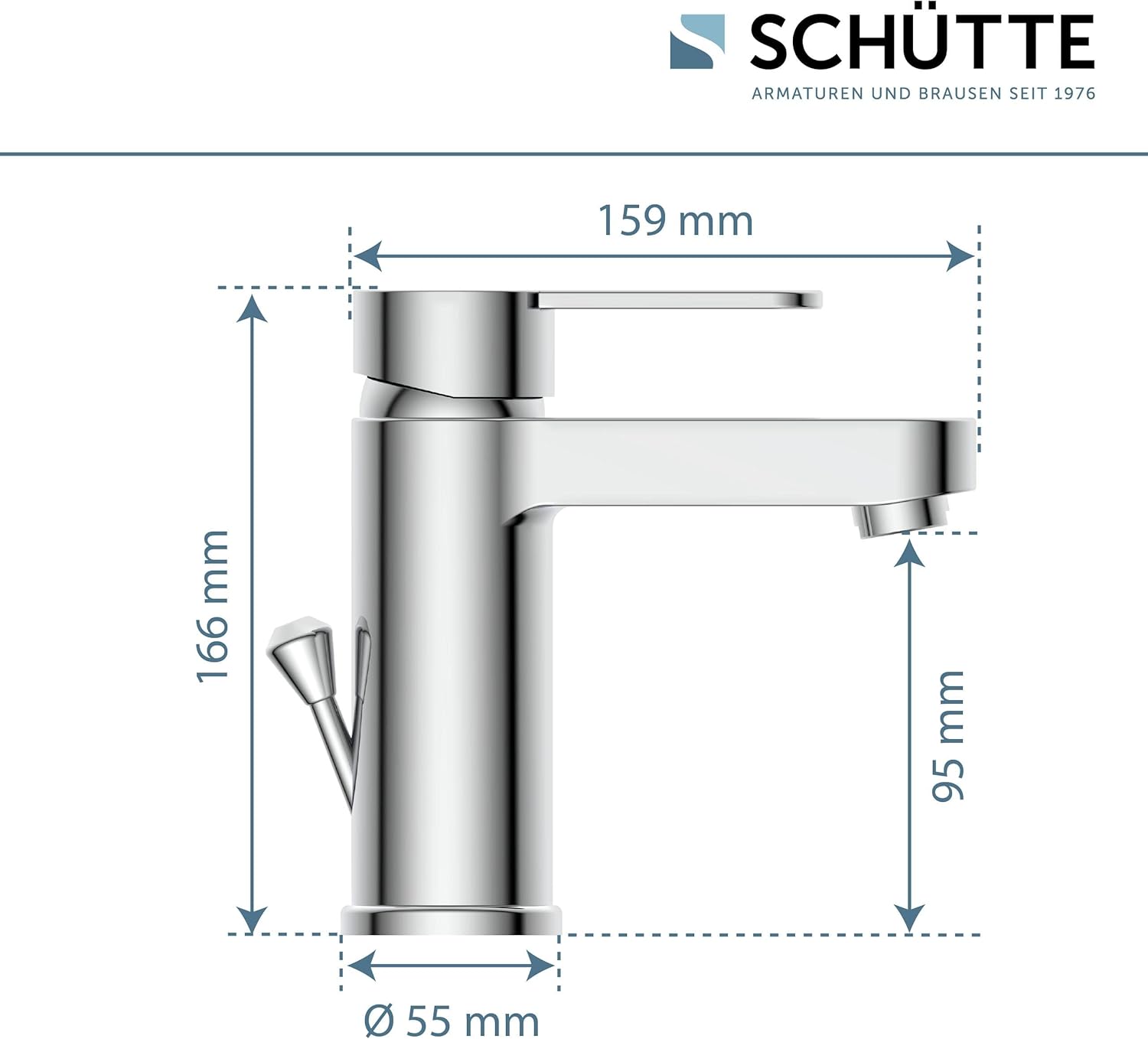 Schütte ELEPHANT Waschtischarmatur, Elegante Mischbatterie Inkl. Ablaufventil Fürs Badezimmer, Wasserhahn Bad Mit Exzenter-Gestänge, Badarmatur Waschbecken Chrom, 34210