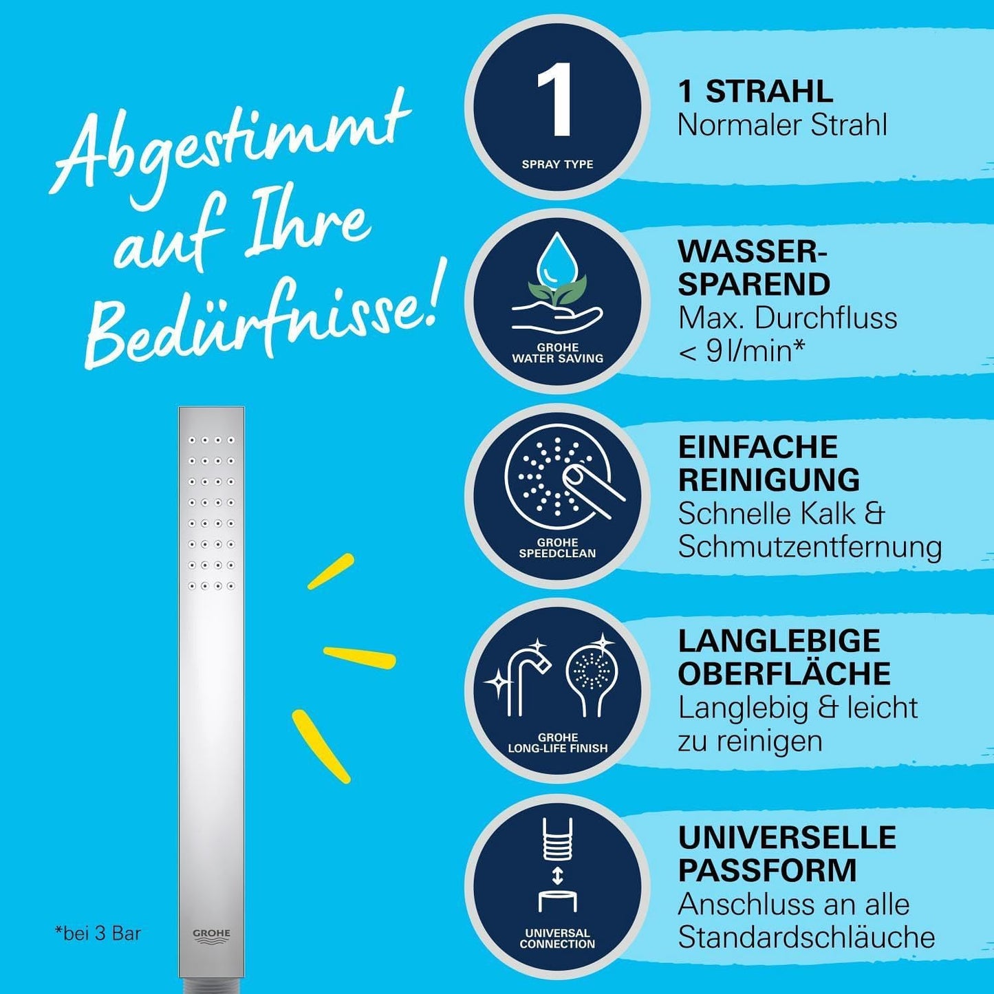 GROHE Vitalio Joy Cube Stick - Handbrause (Wassersparend, Chrom) 26392000