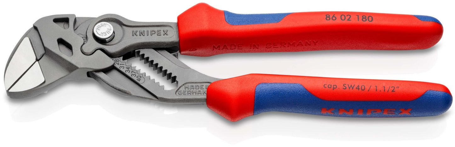 KNIPEX Zangenschlüssel Zange und Schraubenschlüssel in einem Werkzeug auf SB-Karte verchromt mit Kunststoff überzogen 180 mm, 86 03 180 SB
