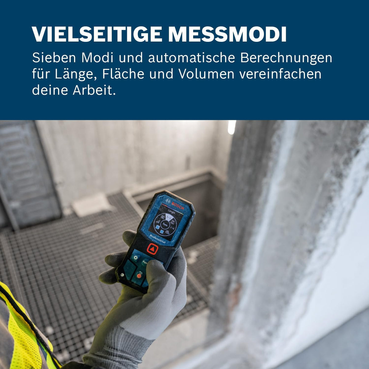 Bosch Professional Laser-Entfernungsmesser GLM 40-31 (IP 65, stoßdämpfendes Gehäuse, 7 Messmodi, automatische Berechnungen für Länge/Fläche/Volumen, helles Farbdisplay, mit Li-Ionen-Akku kompatibel)