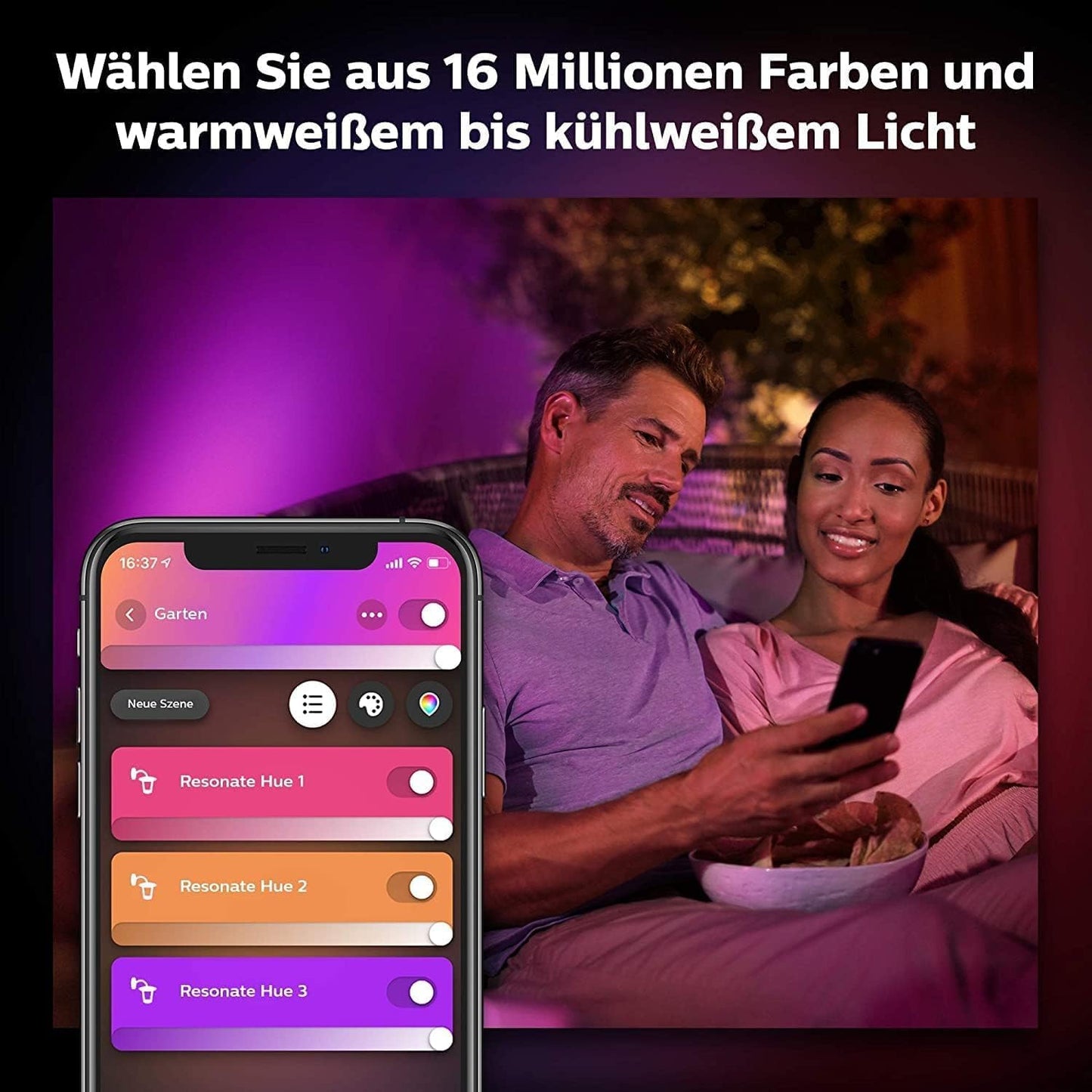 Philips Hue White & Color Ambiance Resonate Outdoor Wandleuchte (1.180 lm), dimmbare Außenleuchte für das Hue Lichtsystem mit 16 Mio. Farben, smarte Lichtsteuerung über Sprache oder App, schwarz