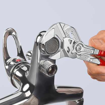 KNIPEX Zangenschlüssel Zange und Schraubenschlüssel in einem Werkzeug auf SB-Karte verchromt mit Kunststoff überzogen 180 mm, 86 03 180 SB