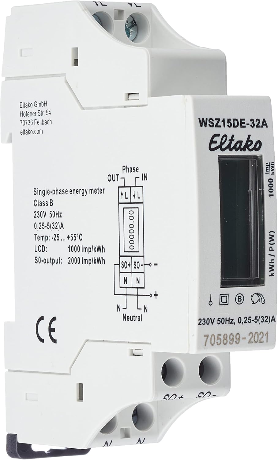 Eltako 28032615 WSZ15DE-32A Wechselstromzaehler Digital 32A 1St, 230 V