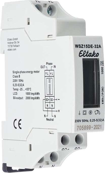 Eltako 28032615 WSZ15DE-32A Wechselstromzaehler Digital 32A 1St, 230 V