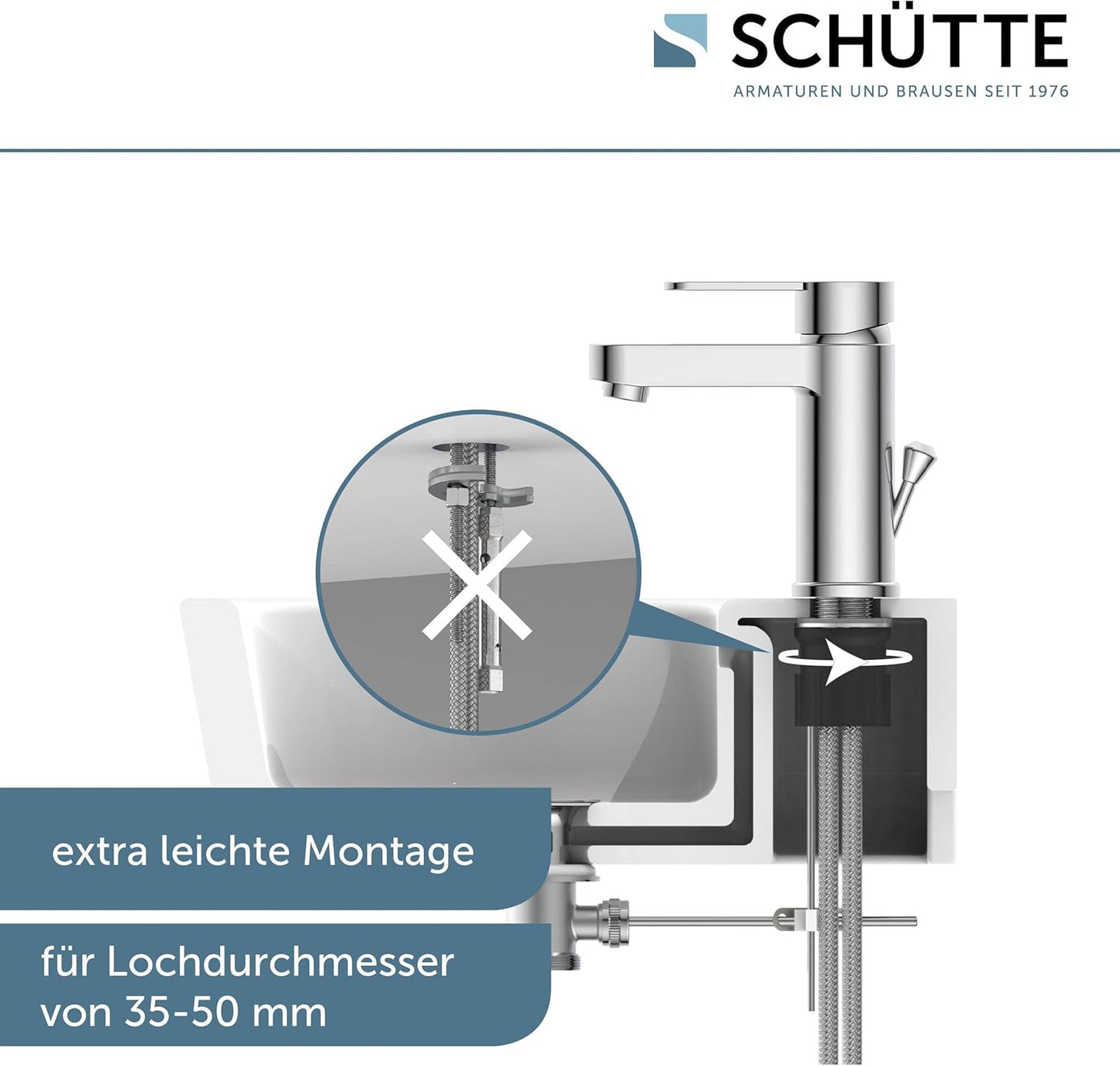 Schütte ELEPHANT Waschtischarmatur, Elegante Mischbatterie Inkl. Ablaufventil Fürs Badezimmer, Wasserhahn Bad Mit Exzenter-Gestänge, Badarmatur Waschbecken Chrom, 34210