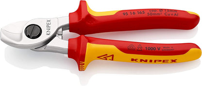 KNIPEX Kabelschere, 165 mm, VDE, für Cu- und AI-Kabel bis 15 mm (50 mm²), Einhandbedienung,Kabelschneider, 95 16 165
