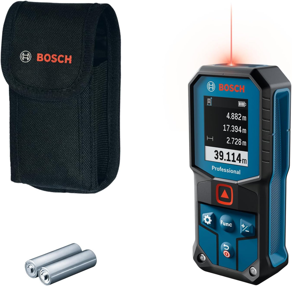 Bosch Professional Laser-Entfernungsmesser GLM 40-31 (IP 65, stoßdämpfendes Gehäuse, 7 Messmodi, automatische Berechnungen für Länge/Fläche/Volumen, helles Farbdisplay, mit Li-Ionen-Akku kompatibel)