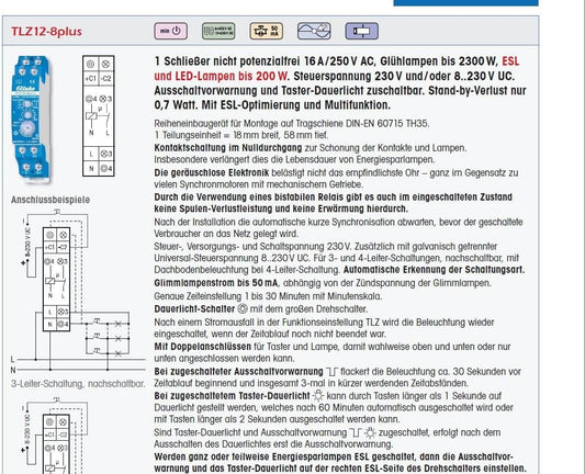 Eltako TLZ12-8PLUS 23100832 Treppenlicht-Zeitschalter, 250 V, Blau, Normal