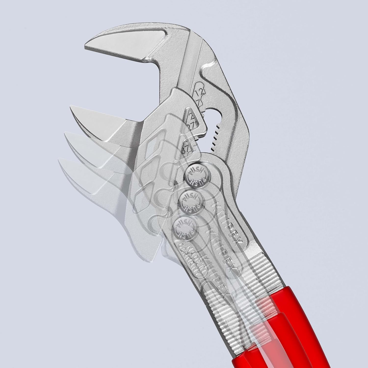KNIPEX Zangenschlüssel, verchromt, 250 mm, greift stufenlos bis 52 mm, Feinverstellung per Knopfdruck, Schraubenschlüssel, Armaturenzange, 86 03 250