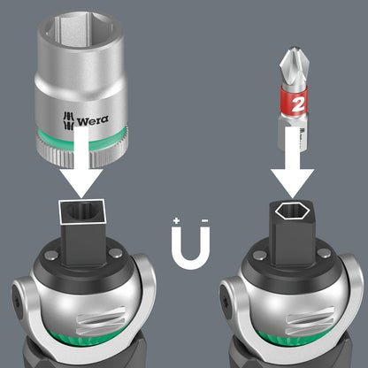 Wera 05004281001 8009 Zyklop Pocket Set 2, Knarren Satz, 17-Teilig, Schwarz-Grün