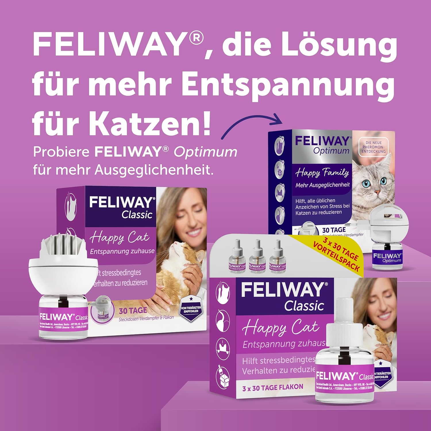 FELIWAY Classic 3x 30 Tage Vorteilspack Für Pheromon Verdampfer, 3x 48ml